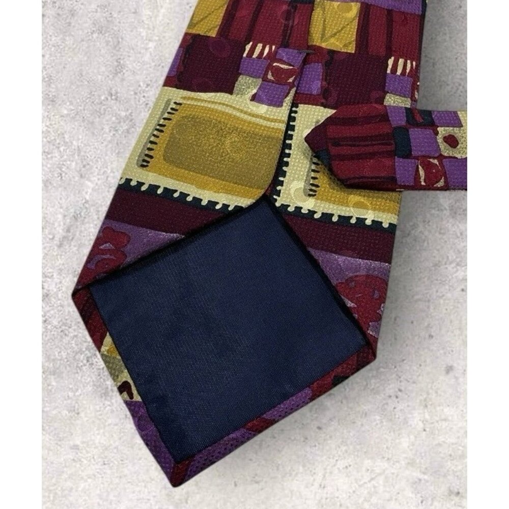 TED LAPIDUS Silk Tie USA Purple Burgundy Geometric W:3.8" EUC - Picture 5 of 6